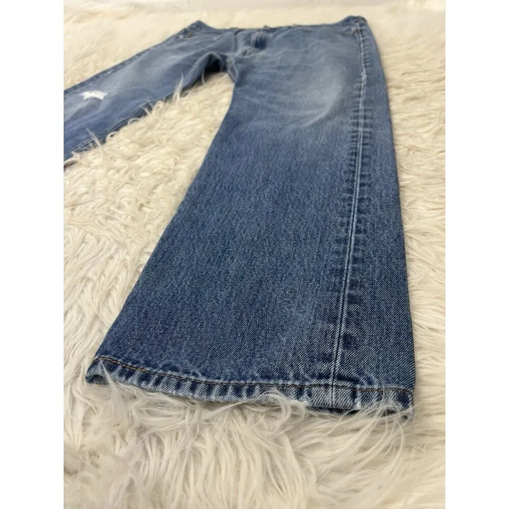 Levis 505 Jeans Mens Light Wash Denim Regular Fit Straight Ripped 38X32